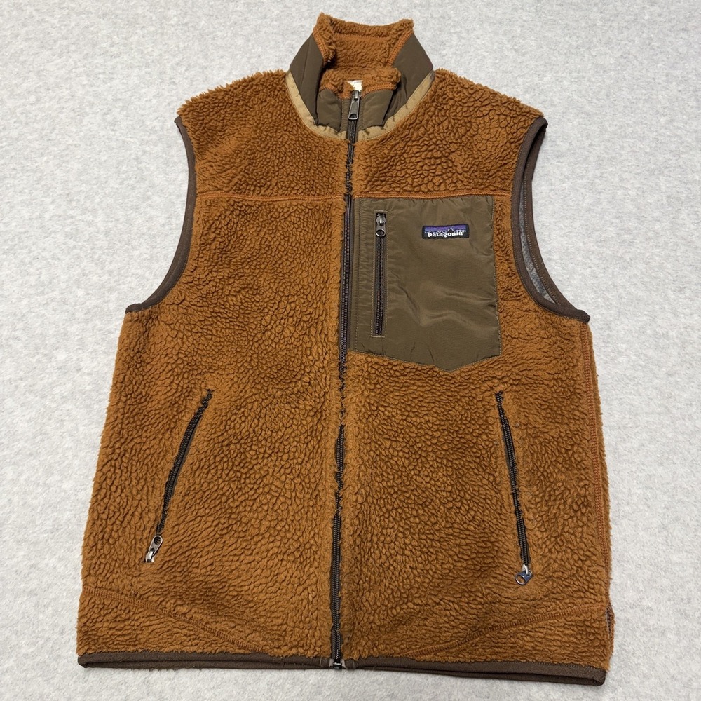 Patagonia Retro X Vest Mens Small Orange Fleece Full Zip Pockets Outdoor Warm